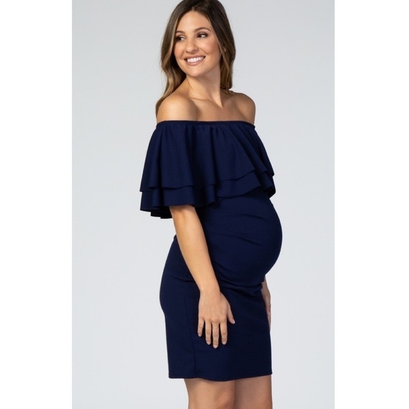 Pinkblush Dresses & Skirts - 𝅺PinkBlush off the shoulder ruffle maternity dress